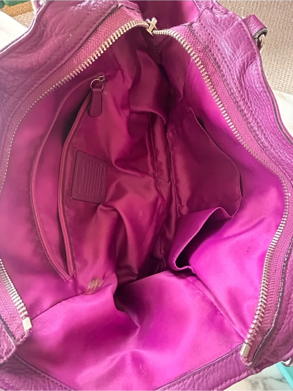Purple plum pebbled leather Coach Park Carrie Tote